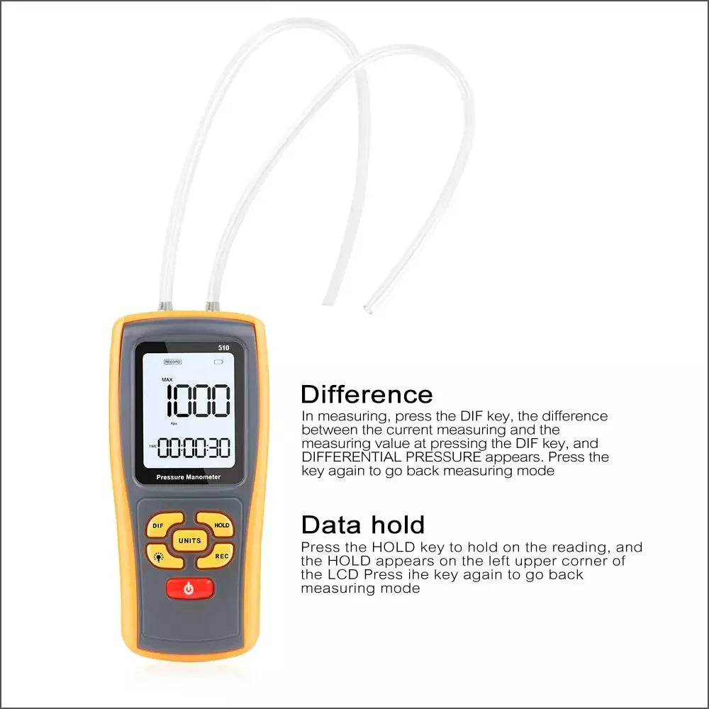 Digital Manometer Air Pressure Meter Gauge Tester GM510