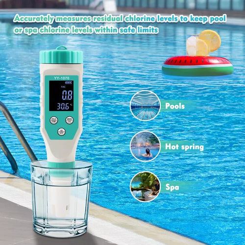 pH EC Conductivity TDS Salinity ORP Chlorine Temp Meter 7 in 1 Tester Measures