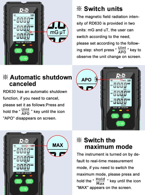 EMF Detector Electric Magnetic RF Field Radiation Meter 3in1 Portable