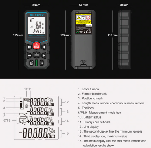 Laser Distance Meter Measurement 100m Rangefinder Digital Measuring Tape Range