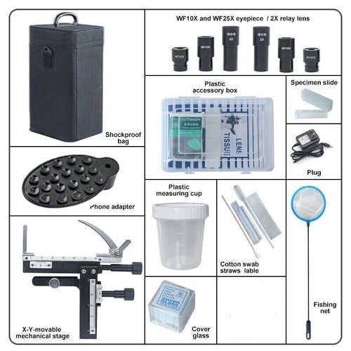 Microscope Binocular Biological 2000X Magnification LED Light & USB Camera