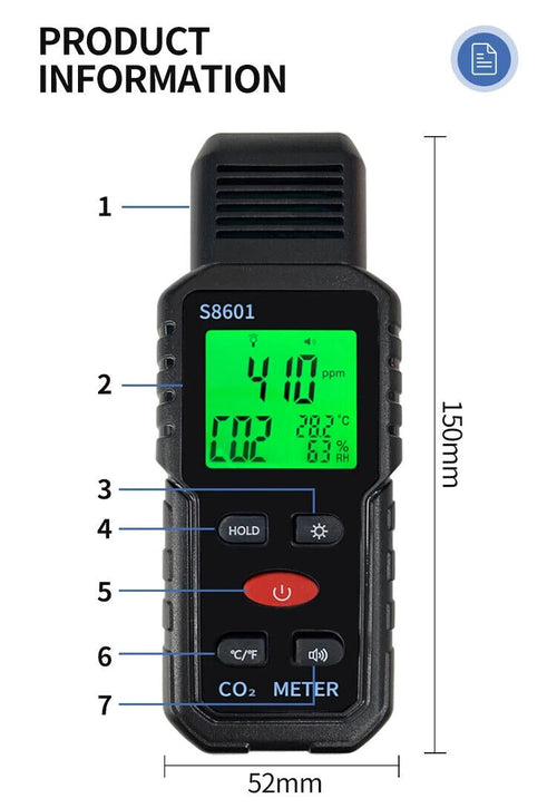 CO2 Carbon Dioxide Meter Tester Monitor Temperature & Humidity Detector