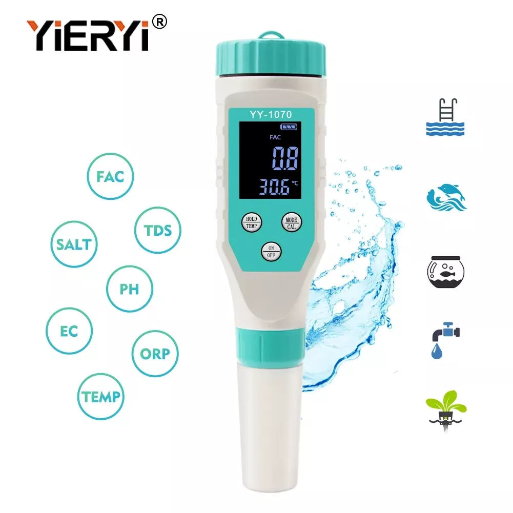 pH EC Conductivity TDS Salinity ORP Chlorine Temp Meter 7 in 1 Tester Measures