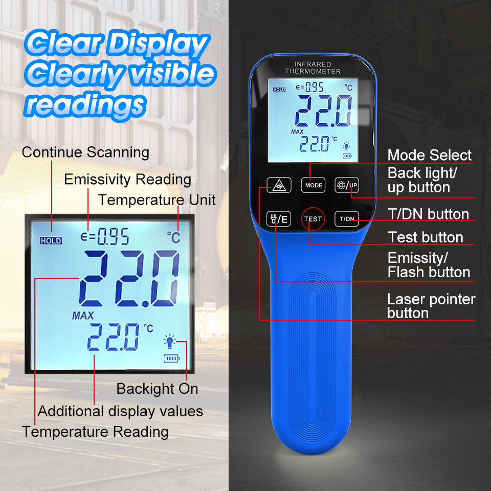 HoldPeak Non-Contact Infrared Thermometer -50℃ to 1600℃ High Accuracy