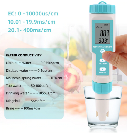 pH EC Conductivity TDS Salinity ORP SG Temp Meter 7 in 1 Monitor Tester Measures