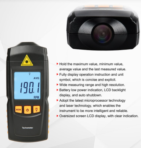 Tachometer Non-Contact Digital Laser LCD 2.5-99999 RPM Tach Tester Meter GM8905