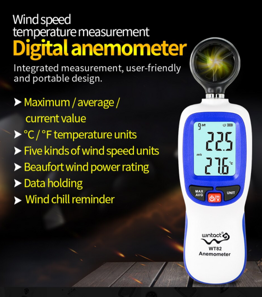 Wind Speed Meter Anemometer Digital Tester Vane Air Flow Gauge Backlight WT82