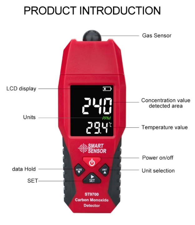 CARBON MONOXIDE METER CO GAS TESTER MONITOR DETECTOR GAUGE SMART SENSOR